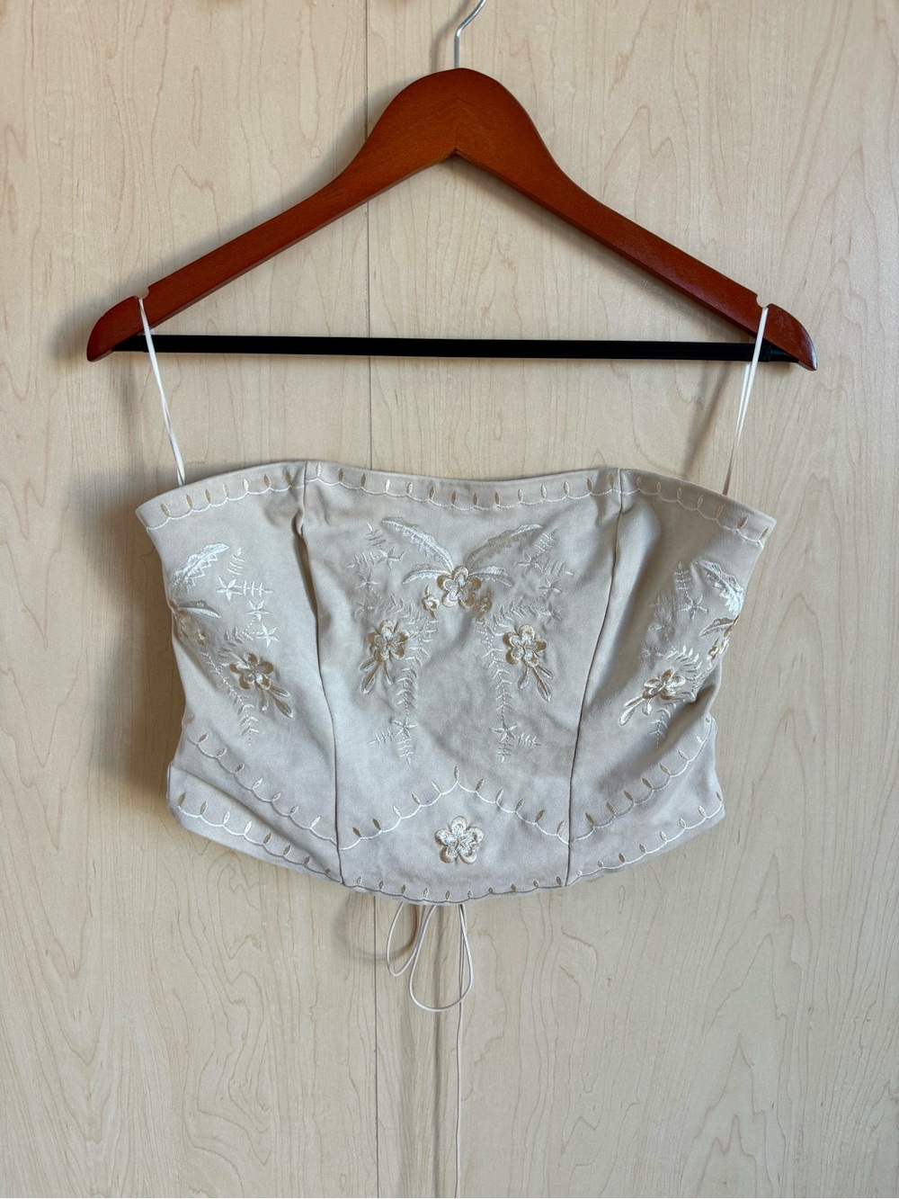 Embroidered Cream Strapless Corset Top